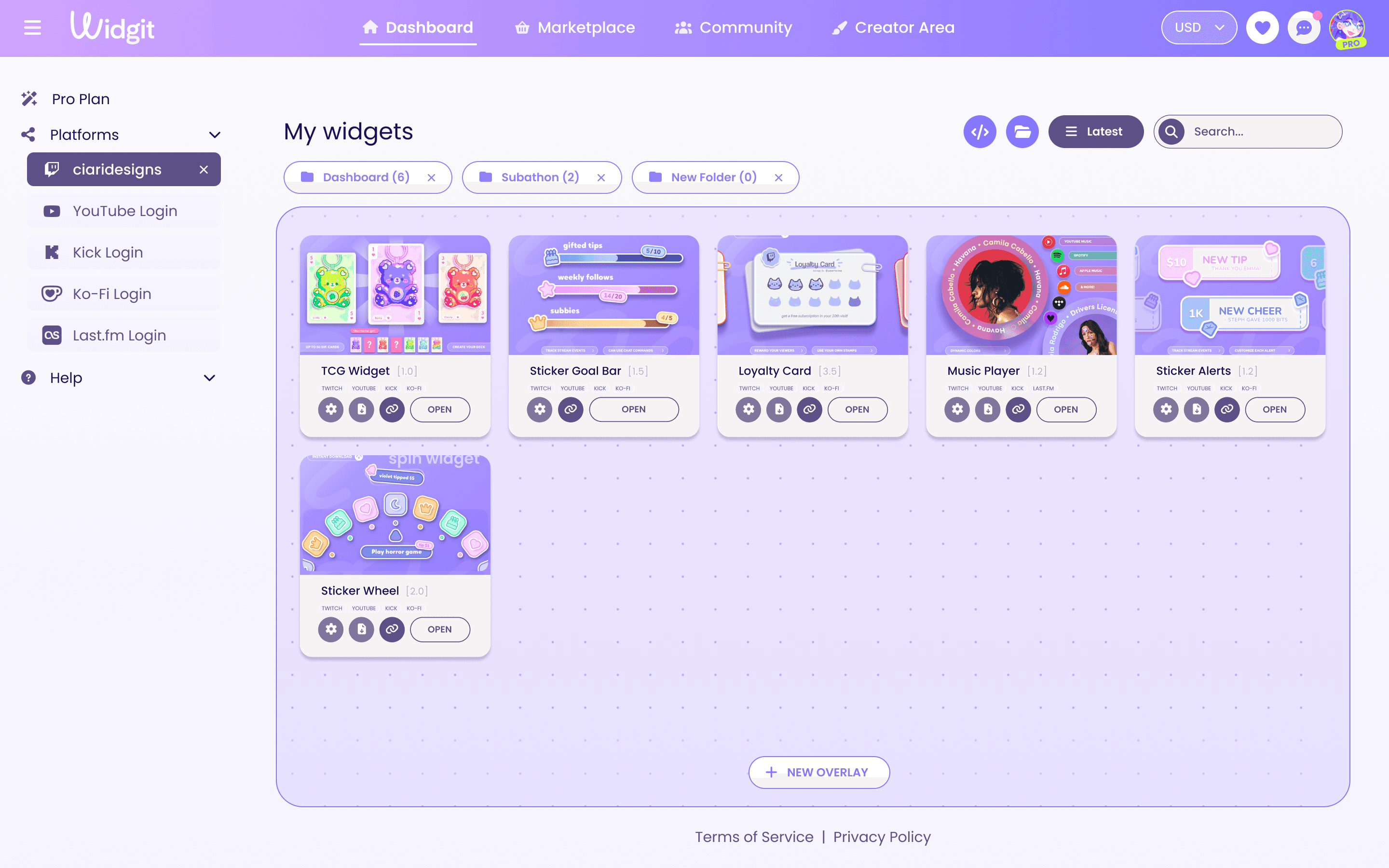 Widgit dashboard preview